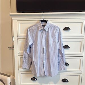 Nordstrom Boys’ 14 White and Blue Pinstripe Dress Shirt Non Iron
